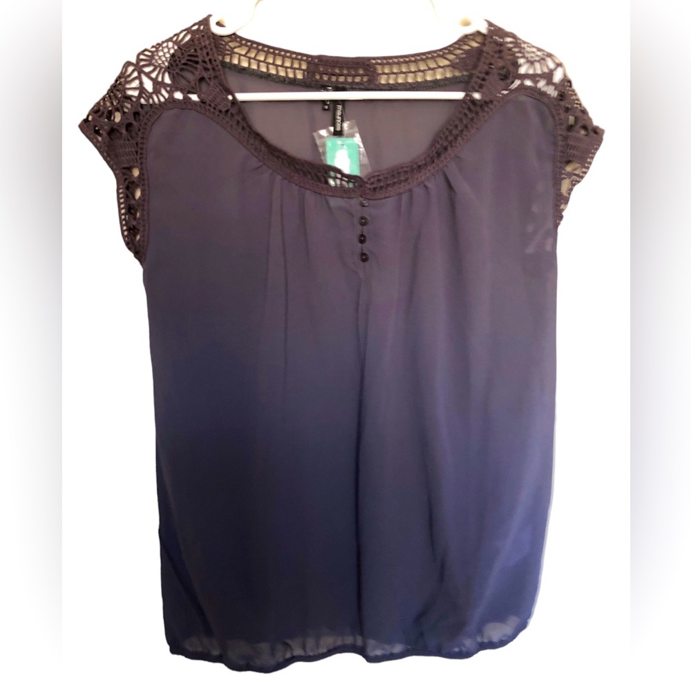 NWT Maurices Gray Sheer Top with Crochet Lace Sleeves
